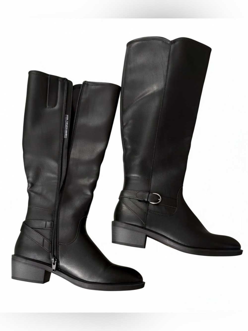 NWOT Baretraps Black Knee High Riding Boots Buckle Accent - Size 7.5